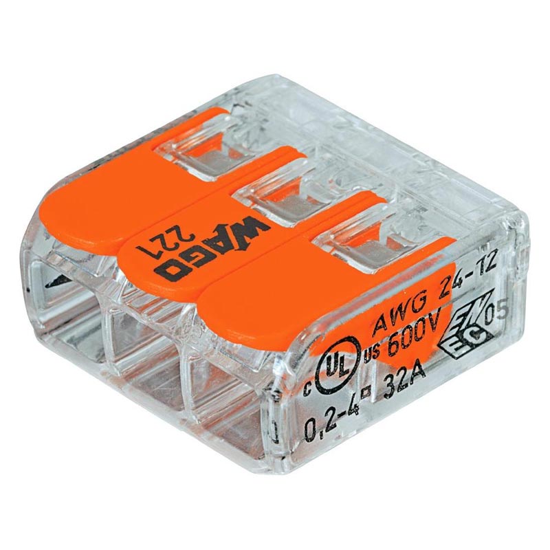 Mini Borne Universelle WAGO 3 conducteurs (Lot de 25) 