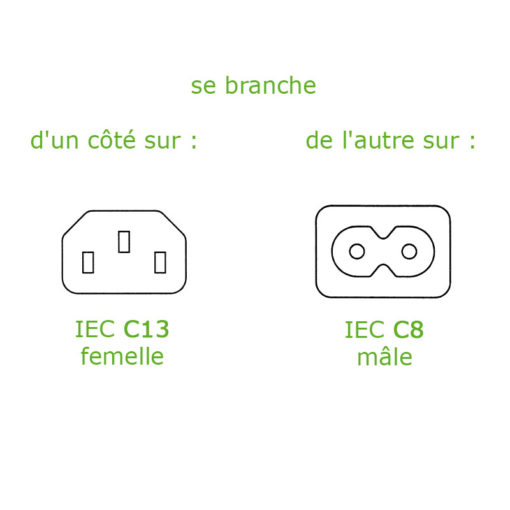 Adaptateur 2 pôles C7 pour cordon blindé pour matériel informatique