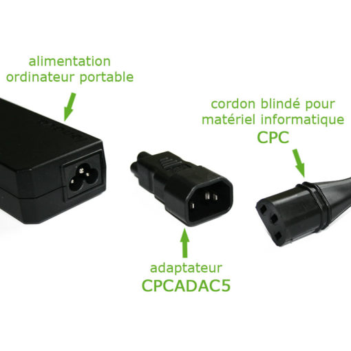 Adaptateur 3 pôles C5 pour cordon blindé pour matériel informatique