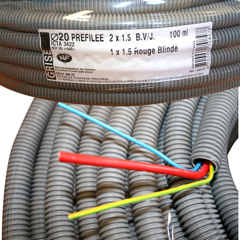 Gaine Prefilee Ict 3g1 5 Et 3g2 5 Avec Fil Bleu V J Et Fil De Phase Rouge Blinde Bobine De 100m Electromagnetique Com