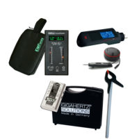Kit semi-professionnel complet d'analyseurs de champs électromagnétiques comprenant un analyseur basses fréquences GIGAHERTZ SOLUTIONS ME3851A, un analyseur hautes fréquences ACOUSTIMETER AM10 et un mesureur de terre CATU DT300