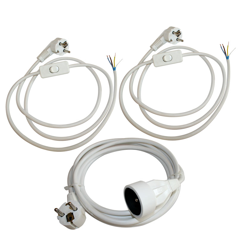 Pack chambre 2 cordons blindés avec interrupteurs bipolaires + 1 rallonge  électrique blindée