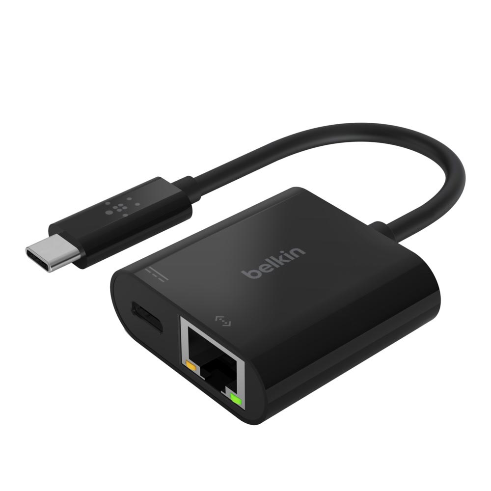 Adaptateur USB-C vers Ethernet + recharge belkin INC001btBK pour un internet filaire pour les smartphones, tablettes et ordinateurs portables disposant d'un port USB-C