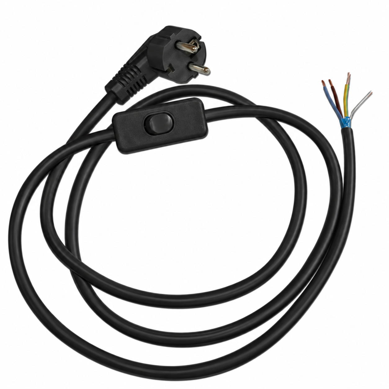 Cordon électrique blindé noir avec interrupteur bipolaire Cordon électrique blindé noir avec interrupteur bipolaire