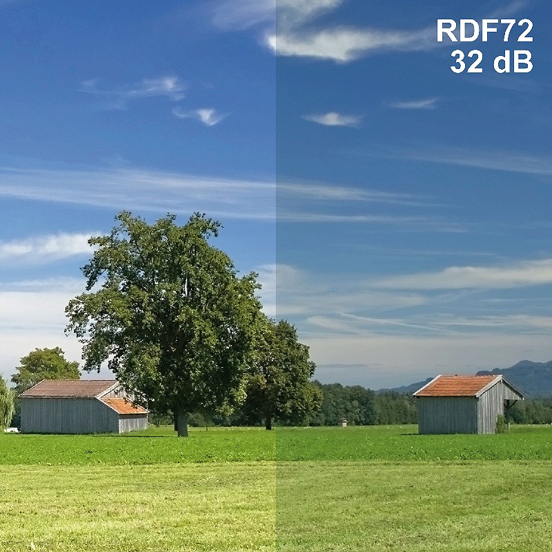 Film RDF72 anti-onde laissant passer 72% de la lumière et atténuant les hyperfréquences de 32dB.