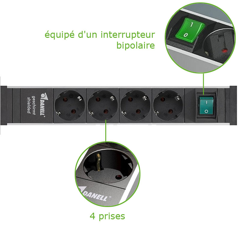 Multiprise blindée 9 prises avec interrupteur bipolaire Danell achat vente  écologique - Acheter sur