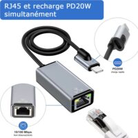 adaptateur ethernet rj45 + Lightning pour ipad, iphone et ipod pour une connexion à internet sans ondes électromagnétiques radiofréquences (WIFI ou 4G, 5G)