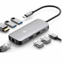 Hub USB type C multifonction 7 en 1 pour ordinateur portable (macbook, ultrabook, notebook, zenbook, chromebook, xps, galaxy, ipad,,...) équipé de 3 ports USB A 3.0, 1 port USB A 2.0, un port HDMI, 1 port RJ45.