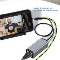 adaptateur ethernet rj45 + Lightning pour ipad, iphone et ipod pour une connexion à internet sans ondes électromagnétiques radiofréquences (WIFI ou 4G, 5G)