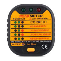 Le testeur PEAKMETER PM6860DR est un testeur de prises électriques, simple d'utilisation, vérifie que les prises de courant sont correctement câblées et que la Terre est bien présente. Il permet également de tester les protections différentielles 30 mA.
