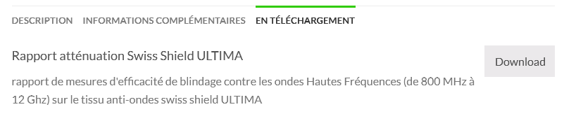 rapport d'atténuation des ondes électromagnétiques d'un tissu de blindage contre les ondes