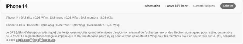Extrait du site internet de Apple et de l'iphone 14