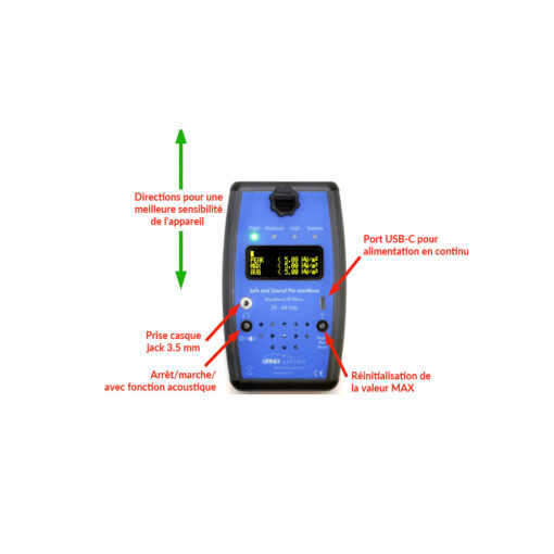 Le SAFE DANS SOUND mmWAVE de chez SAFE LIVING TECHNOLOGIE est un appareil de mesure, détecteur et analyseur d'ondes électromagnétiques radiofréquences et ondes millimétriques émises par la téléphonie 5G 'antenne relais, smartphone et autre objet fonctionnant en 5G) sur la bande de fréquences allant de 20 à 40 GHz.