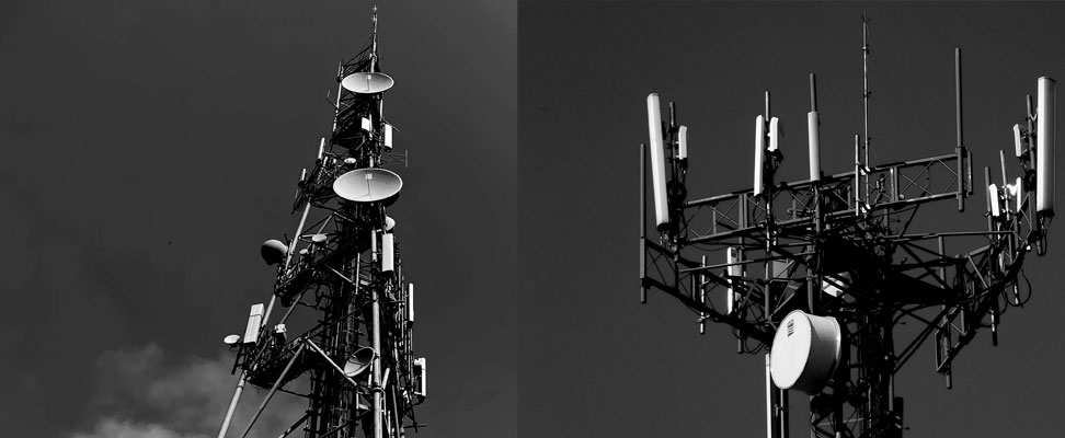 Antennes relais de téléphonie mobile 5G, 4G, 3G et 2G.