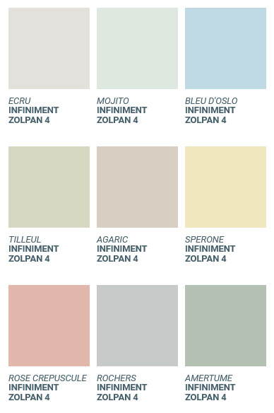 Gamme de couleurs "conscience nature" pour les peintures BIOALKYD de chez ZOLPAN.