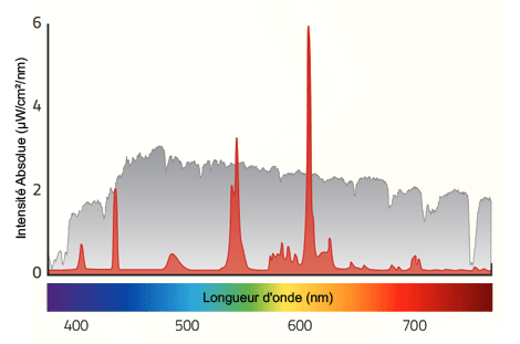 Specture lumineux et rendu de couleurs des ampoules fluocompactes ou à économie d'énergie