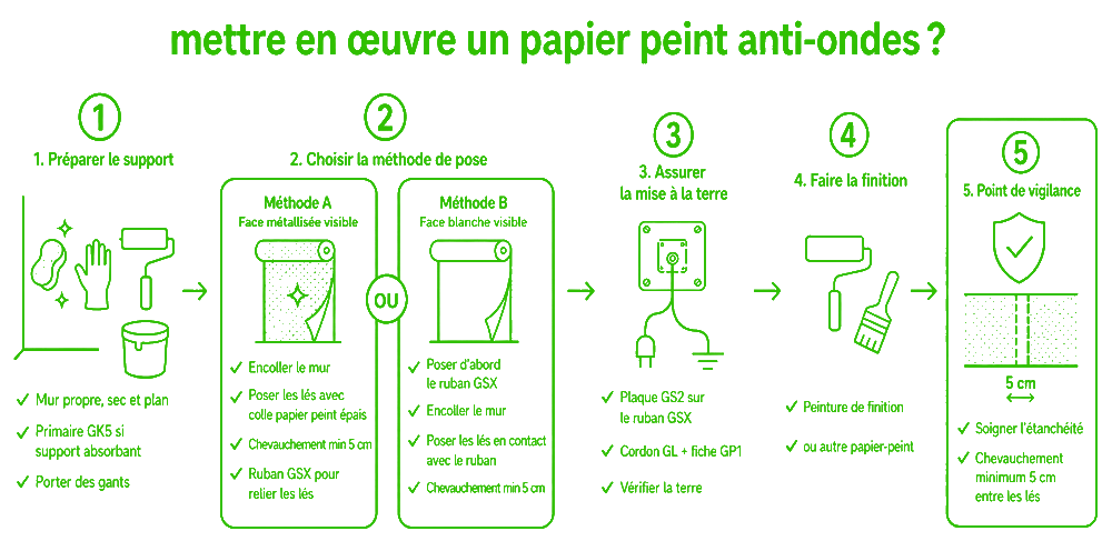 Étapes de mise en œuvre d’un papier peint anti-ondes